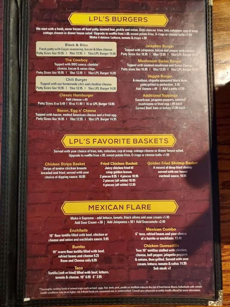 LPL’s Restaurant & Pub menu 3