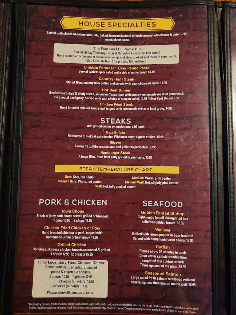 LPL’s Restaurant & Pub menu 4