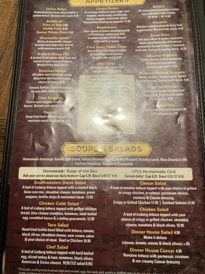 LPL’s Restaurant & Pub menu 1